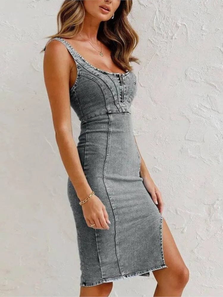LARA™ | Denim Jurkje MyGirlClub. Zwart S