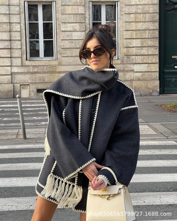 Fringe Elegance Wool Coat