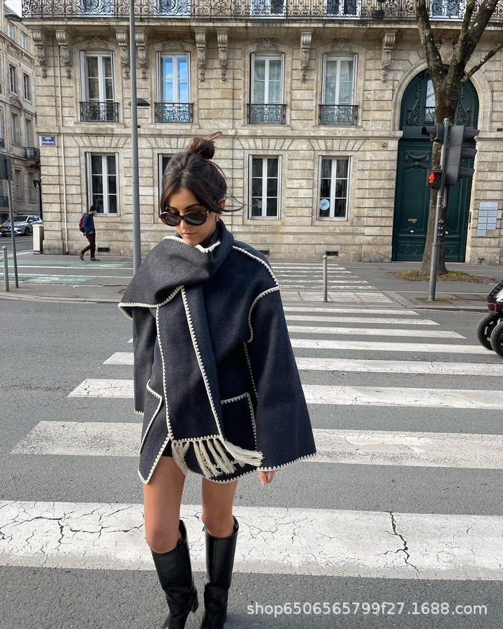 Fringe Elegance Wool Coat