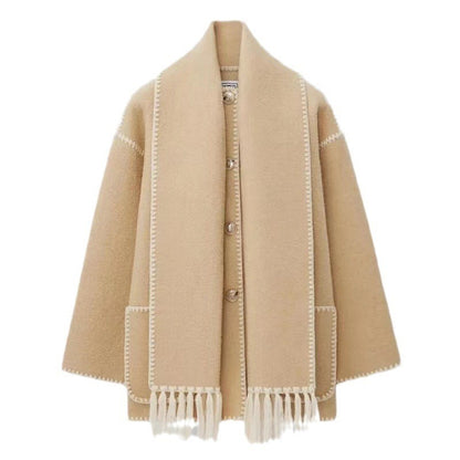 Fringe Elegance Wool Coat