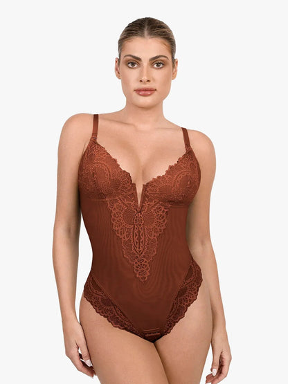 Popilush® Sexy Tops Body Shaper Brown / S Shapewear Lace Deep V-Neck Sculpting Thong Bodysuit