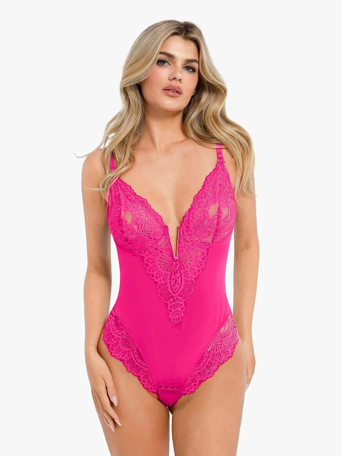 Popilush® Sexy Tops Body Shaper Pink / S Shapewear Lace Deep V-Neck Sculpting Thong Bodysuit