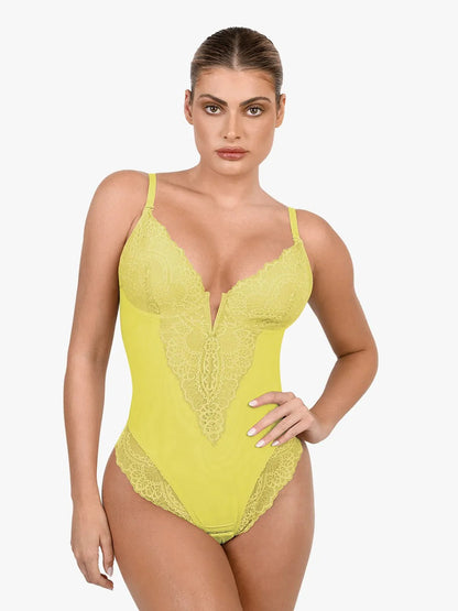Popilush® Sexy Tops Body Shaper Yellow / S Shapewear Lace Deep V-Neck Sculpting Thong Bodysuit