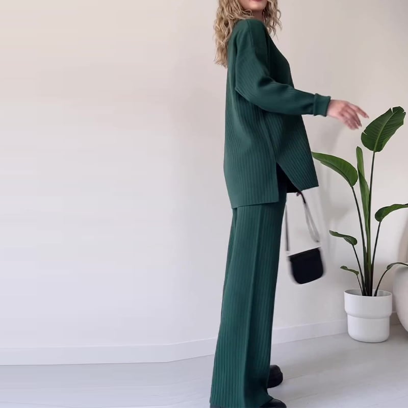 Casual Striped Jacquard Knitted Two-pieces Set